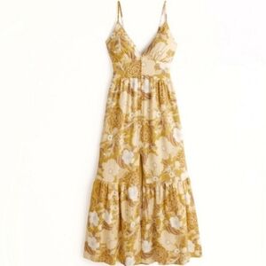 Abercrombie & Fitch Yellow Floral Button-Through Maxi Dress Yellow Sz Small